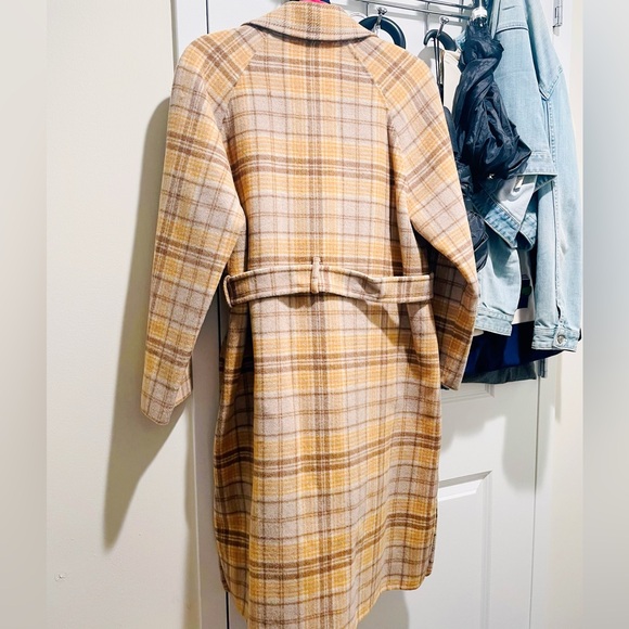 Petite Studio Plaid Beige Carmel Wool Coat - Picture 5 of 8